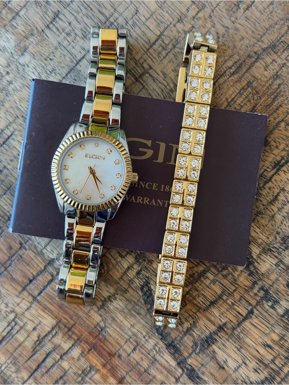 NEW! Elgin Two-Tone Ladies Watch - 26mm + Crystal Gold Bracelet - Never Worn!